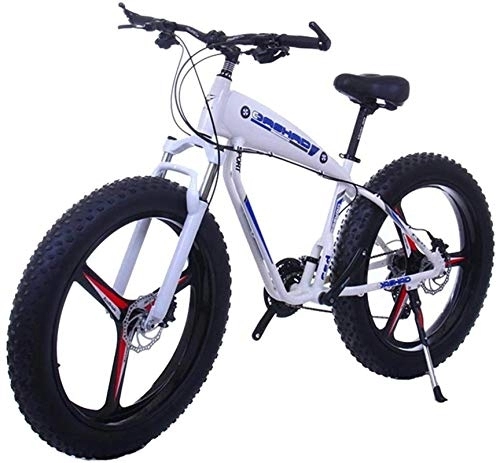 Electric Mountain Bike : RDJM Ebikes, Electric Mountain Bike 26inch Fat Tire E-Bike 21 / 2427 Speeds Beach Cruiser Sports MTB Bicycles Snow Bike Lithium Battery Disc Brakes (Color : 10Ah, Size : White)