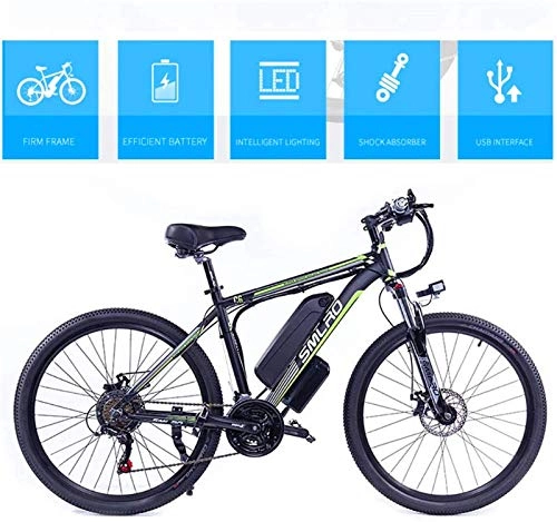 Electric Mountain Bike : RDJM Electric Bike 26 Inch 48V Mountain Electric Bikes for Adult 350W Cruise Control Urban Commuting Electric Bicycle Removable Lithium Battery, Full Suspension MTB Bikes (Color : Black Green)