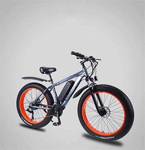 Electric Mountain Bike : RDJM Electric Bike, Adult Fat Tire Electric Mountain Bike, 36V Lithium Battery Electric Bicycle, High-Strength Aluminum Alloy 27 Speed 26 Inch 4.0 Tires Snow Bikes (Color : A, Size : 90KM)