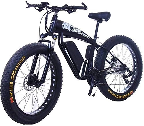 Electric Mountain Bike : RDJM Electric Bike, Fat Tire Electric Bicycle 48V 10Ah Lithium Battery with Shock Absorption System 26inch 21speed Adult Snow Mountain E-bikes Disc Brakes (Color : 15Ah, Size : Black)