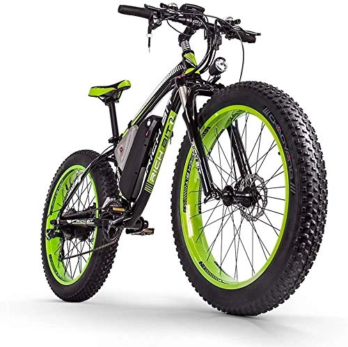 Electric Mountain Bike : SUFUL RICH BIT RT-012 1000W Electric Bike for adult, 48V*17Ah High Capacity Battery, Mountain Bicycle, 7 Gears Suspension Fork, 4.0 Fat Tire Snow EBike (Black-Green)