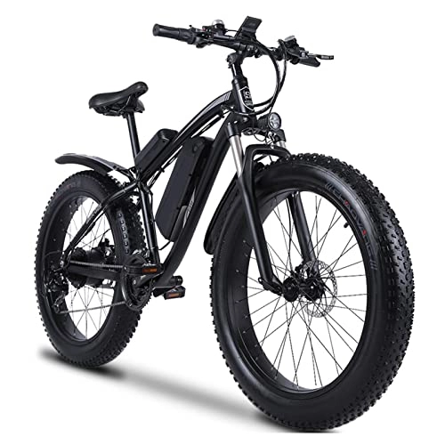 Electric Mountain Bike : WMLD Electric Bike 1000W for Adults 48V 17Ah Electric Bicycle Mountain Bike 26 Inch Fat Tires Waterproof Electric Bike 28 mph (Color : Black, Transmission System : 21 SPEED)