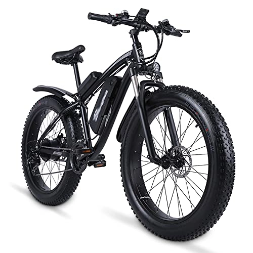 Electric Mountain Bike : WZW MX02S 26'' Electric Bike for Adults 4.0 Fat Tire Mountain Ebike 1000W Brushless Motor 48V 17Ah Removable Lithium-Ion Battery Bicycl Professional 21 Speed Gears (Color : Black)