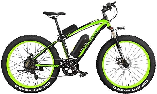 Electric Mountain Bike : XF4000 26 Inch Pedal Assist Electric Mountain Bike 4.0 Fat Tire Snow Bike 1000W / 500W Strong Power 48V Lithium Battery Beach Bike Lockable Suspension Fork (Color : Black Green, Size : 500W 10Ah)