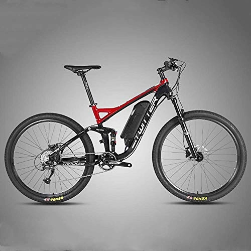 Electric Mountain Bike : Xinxie1 Electric Mountain Bike, 19 Inch Folding E-Bike with Super Lightweight Magnesium Alloy 6 Spokes Integrated Wheel, Premium Full Suspension And 21 Speed Gear, Red