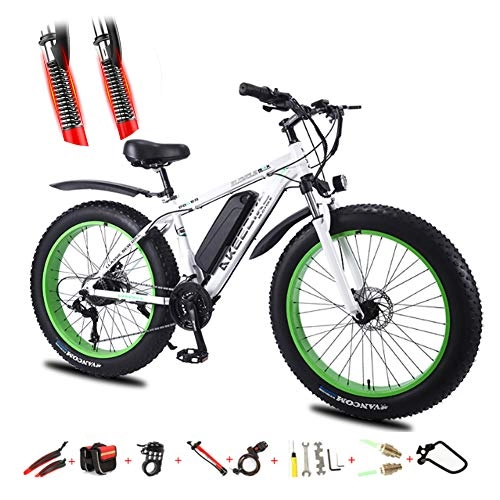 Electric Mountain Bike : YXYBABA 350W Electric Bike Fat Tire Snow Bike 26'' Adults Electric Bicycle / Electric Mountain Bike, Ebike with Removable 13Ah Battery, Professional 27 Speed Gears, White
