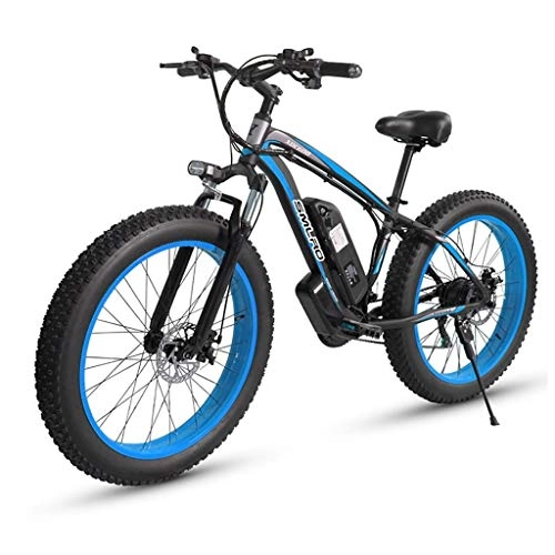 Electric Mountain Bike : ZJGZDCP 1000W 26inch Electric Mountain Bike Fat Tire E-Bike 7 Speeds Beach Cruiser Sports Mountain Bikes Full Suspension Lithium Battery Hydraulic Disc Brakes (Color : Blue, Size : 1000w-15Ah)