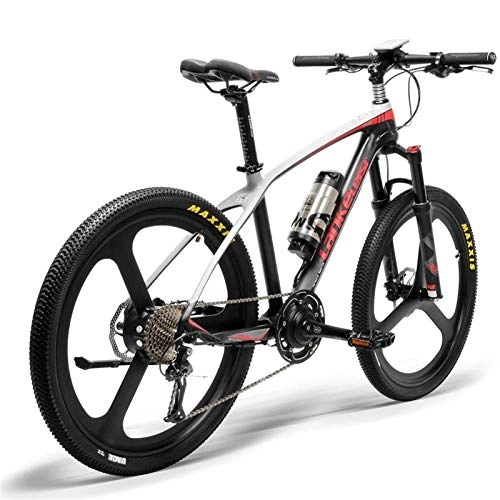 Electric Mountain Bike : ZJGZDCP 26'' Electric Bike Carbon Fiber Frame 300W Mountain Bikes Torque Sensor System Oil And Gas Lockable Suspension Fork City Adult Bicycle E-bike (Color : Black Red)