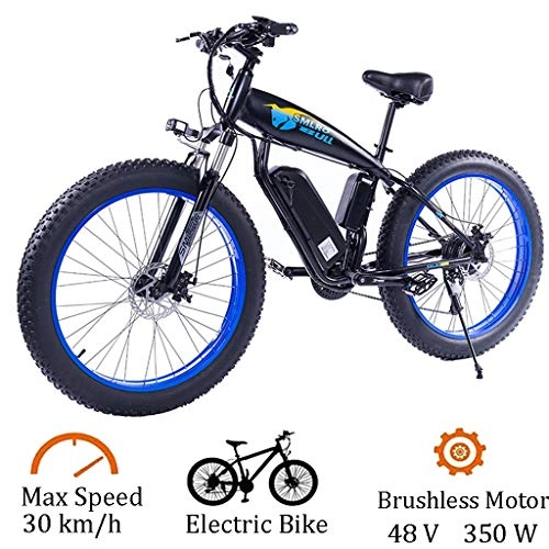 Electric Mountain Bike : ZJGZDCP Electric Bike 350W Fat Tire Electric Bicycle Beach Cruiser Lightweight Folding 48v 15AH Lithium Battery - Maximum Speed 30Km / h (Color : Blue, Size : 48V-8Ah)