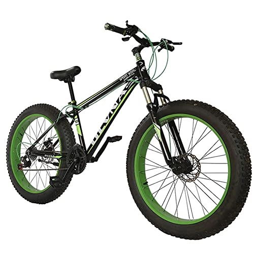 Fat Tyre Mountain Bike : 20 / 26 Inch Fat Tire Mountain Bike, Adult Men's and Women's Outdoor Road Bicycle, Sand Bike, 21-27 Speed, Disc Brake, Suspension Fork (Green 20inch / 24Speed)