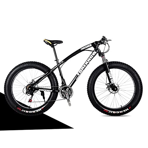 Fat Tyre Mountain Bike : 20inch Fat Tire Mountain Bike for Child, 7 / 21 / 24 / 27 Speed MTB, High Carbon Steel Frame, Anti-Slip Bicycle Disc Brake Bold Shock Absorber Fork Black-24sp