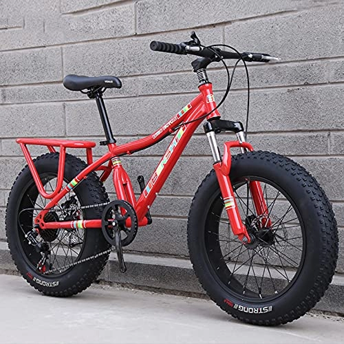 Fat Tyre Mountain Bike : 21 Speed Mountain Bicycle, Front Fork Suspension Disc Brake, Fat Tire Racing MTB For Adult, Fat Bike For Beach Ride Travel Sport, Red, 20