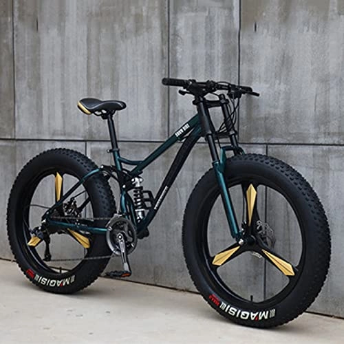 Fat Tyre Mountain Bike : 24 Inch Mens Mountain Bikes, Fat Tire Beach Snow Bikes, 7 / 21 / 24 / 27 Speed Bicycle, Lightweight High-Carbon Steel Frame, Double Shock-Absorbing All Terrain Mountain Bi cyan-24 speed