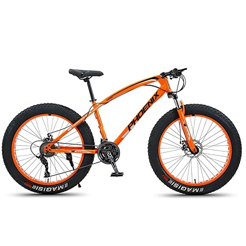 Fat Tyre Mountain Bike : 24 Inch Mountain Bikes, Adult Fat Tire Mountain Trail Bike, 21 / 24 / 27 / 30 Speed Bicycle, High-carbon Steel Frame Dual Full Suspension Dual Disc Brake, 4.0 Inch Thick Wheel