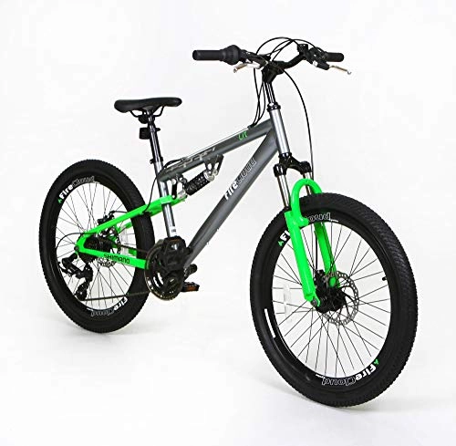 Fat Tyre Mountain Bike : 24" LIT Boys Kids BIKE - Adult FireCloud DISC Bicycle in GREEN (Dual Sus)