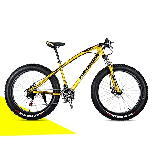 Fat Tyre Mountain Bike : 24inch Fat Tire Mountain Bike, 7 / 21 / 24 / 27 / 30 Speed MTB, High Carbon Steel Frame, Stable Disc Brake, Bold Shock Absorber Fork, Front Suspension Anti-Slip Bikes Gold-27sp