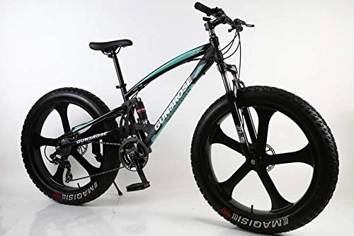 Fat Tyre Mountain Bike : 26 inch 5 Knife Wheel Fat tire beache high Carbon Steel Frame Double disc Brake Big Tires Bicycle-Black Green_26 inch 21 Speed