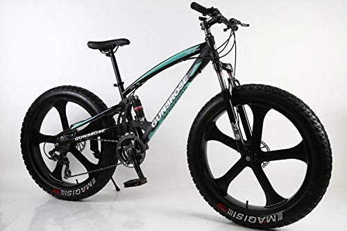 Fat Tyre Mountain Bike : 26 inch 5 Knife Wheel Fat tire beache high Carbon Steel Frame Double disc Brake Big Tires Bicycle-Black Green_26 inch 27 Speed