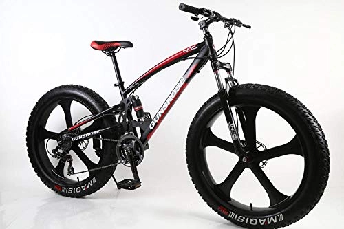 Fat Tyre Mountain Bike : 26 inch 5 Knife Wheel Fat tire beache high Carbon Steel Frame Double disc Brake Big Tires Bicycle-Black red_26 inch 21 Speed