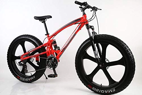 Fat Tyre Mountain Bike : 26 inch 5 Knife Wheel Fat tire beache high Carbon Steel Frame Double disc Brake Big Tires Bicycle-red_26 inch 27 Speed
