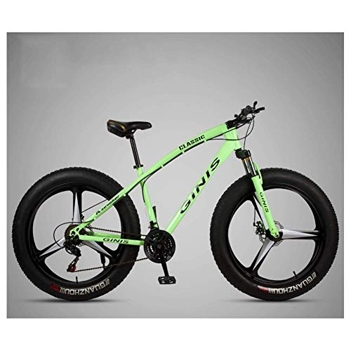 Fat Tyre Mountain Bike : 26 Inch Mountain Bicycle, High-carbon Steel Frame Fat Tire Mountain Trail Bike, Men's Womens Hardtail Mountain Bike with Dual Disc Brake, Green, 27 Speed 3 Spoke