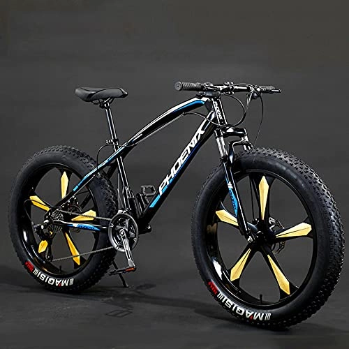 Fat Tyre Mountain Bike : 26 inch Mountain Bike for Adult Mens Womans Fat Tire Mountain Bicycle with Shock-absorbing Front Fork, Front and Rear Disc Brake, 21 / 24 / 27 Speed Gears, All Terrain MTB, D, 7 speed