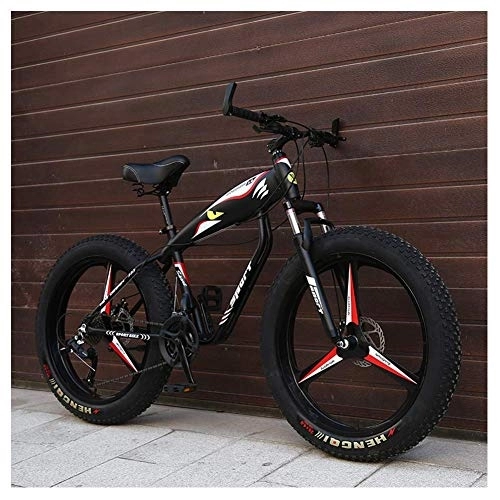 Fat Tyre Mountain Bike : 26 Inch Mountain Bikes, Fat Tire Hardtail Mountain Bike, Aluminum Frame Alpine Bicycle, Mens Womens Bicycle with Front Suspension, Black, 21 Speed 3 Spoke