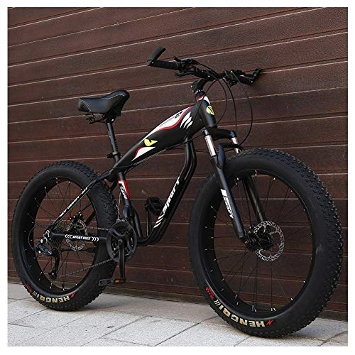 Fat Tyre Mountain Bike : 26 Inch Mountain Bikes, Fat Tire Hardtail Mountain Bike, Aluminum Frame Alpine Bicycle, Mens Womens Bicycle with Front Suspension, Black, 27 Speed Spoke