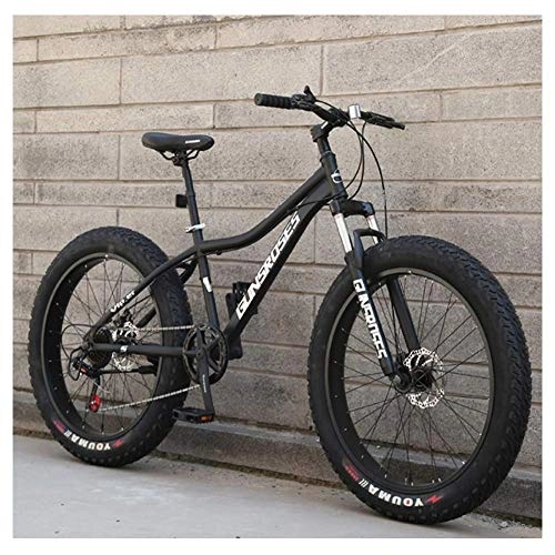 Fat Tyre Mountain Bike : 26 Inch Mountain Bikes, High-carbon Steel Hardtail Mountain Bike, Fat Tire All Terrain Mountain Bike, Women Men's Anti-Slip Bikes, Black, 27 Speed Spoke
