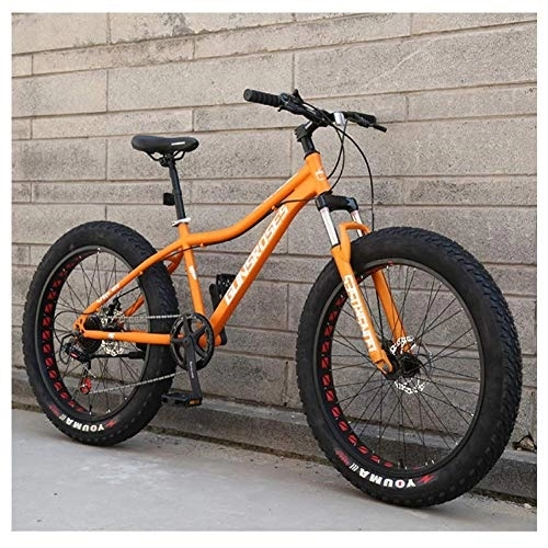 Fat Tyre Mountain Bike : 26 Inch Mountain Bikes, High-carbon Steel Hardtail Mountain Bike, Fat Tire All Terrain Mountain Bike, Women Men's Anti-Slip Bikes, Yellow, 24 Speed Spoke