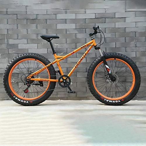 Fat Tyre Mountain Bike : 26 inch snow bike double disc brake bike with variable speed 4.0 aluminum alloy super thick rim snow bike full shock Adult Fat Tire Road Speed black HRTT (Color : Yellow)