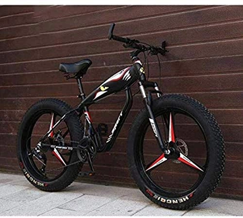 Fat Tyre Mountain Bike : 26 Inch Wheels Mountain Bike Bicycle for Adults, Fat Tire Hardtail MBT Bike, High-Carbon Steel Frame, Dual Disc Brake 6-6, Black, 21 speed