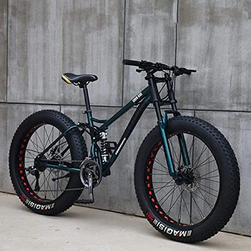 Fat Tyre Mountain Bike : 26" Mountain Bikes, 7 / 21 / 24 / 27 Speed Bicycle, Adult Super Wide 4.0 Big Tire Mountain Trail Bike, High-Carbon Steel Frame Dual Full Suspension Dual Disc Brake, Six Co cyan-24 speed