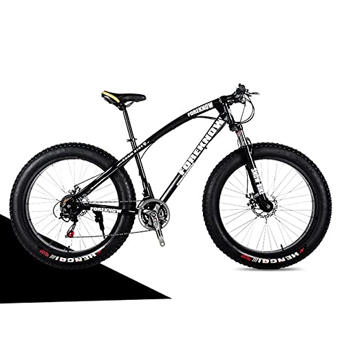 Fat Tyre Mountain Bike : 26inch Fat Tire Mountain Bike, 7 / 21 / 24 / 27 / 30 Speed MTB, Anti-Slip Bicycle Disc Brake Bold Shock Absorber Fork, High Carbon Steel Frame, Full-spoke Bicycle, Multi-Col Black-27sp