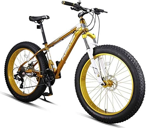 Fat Tyre Mountain Bike : 27-Speed Fat Tire Mountain Bikes, Adult 26 Inch All Terrain Mountain Bike, Aluminum Frame Hardtail Mountain Bike with Dual Disc Brake (Color : Yellow)