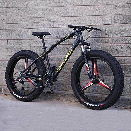 Fat Tyre Mountain Bike : 4.0 fat tire bicycle 24 inches, used for mountain and snow cross-country male and female students' adult bicycles Pure black-27 speed