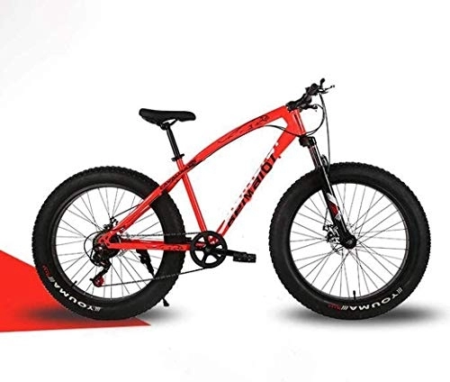 Fat Tyre Mountain Bike : Adult 24 Speed Mountain Bikes, 26 Inch Fat Tire Hardtail Mountain Bike, Dual Suspension Frame And Suspension Fork All Terrain Mountain Bicycle (Color : 7 Speed, Size : Red spoke)