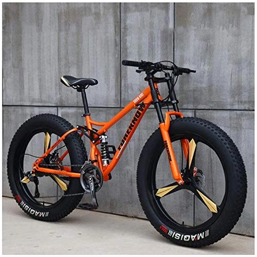 Fat Tyre Mountain Bike : Adult Beach Bicycle, Mountain Bikes, Mtb Bikes, Dual-Suspension, Double Disc Brake, Fat Tire, Outroad Bike, All-Terrain, (Color : Orange)