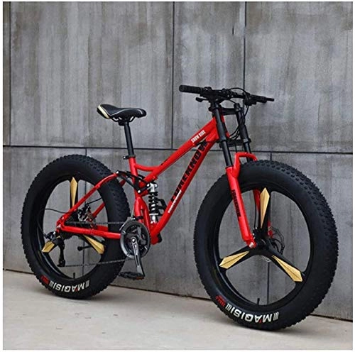Fat Tyre Mountain Bike : Adult Beach Bicycle, Mountain Bikes, Mtb Bikes, Dual-Suspension, Double Disc Brake, Fat Tire, Outroad Bike, All-Terrain, (Color : Red)