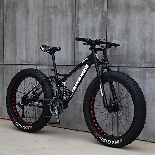 Fat Tyre Mountain Bike : Adult Fat Tire Mountain Bike, Mountain Bike 24-Inch Wheels 7-Speed, Double Disc Brake Bicycle Suspension Fork Rear Sliding Bicycle Suitable for Adults Or Teenagers, black