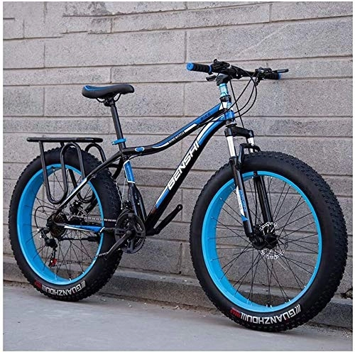 Fat Tyre Mountain Bike : Adult Fat Tire Mountain Bikes, Dual Disc Brake Hardtail Mountain Bike, Front Suspension Bicycle, Women All Terrain Mountain Bike, (Color : Blue a, Size : 26 Inch 24 Speed)