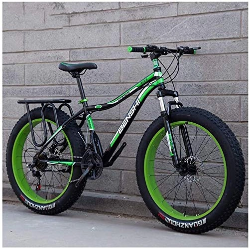 Fat Tyre Mountain Bike : Adult Fat Tire Mountain Bikes, Dual Disc Brake Hardtail Mountain Bike, Front Suspension Bicycle, Women All Terrain Mountain Bike, (Color : Green a, Size : 24 Inch 21 Speed)