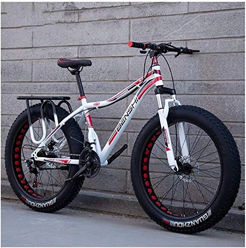 Fat Tyre Mountain Bike : Adult Fat Tire Mountain Bikes, Dual Disc Brake Hardtail Mountain Bike, Front Suspension Bicycle, Women All Terrain Mountain Bike, (Color : White B, Size : 24 Inch 24 Speed)