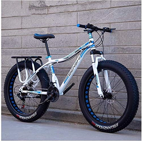 Fat Tyre Mountain Bike : Adult Fat Tire Mountain Bikes, Dual Disc Brake Hardtail Mountain Bike, Front Suspension Bicycle, Women All Terrain Mountain Bike, (Color : White D, Size : 26 Inch 27 Speed)