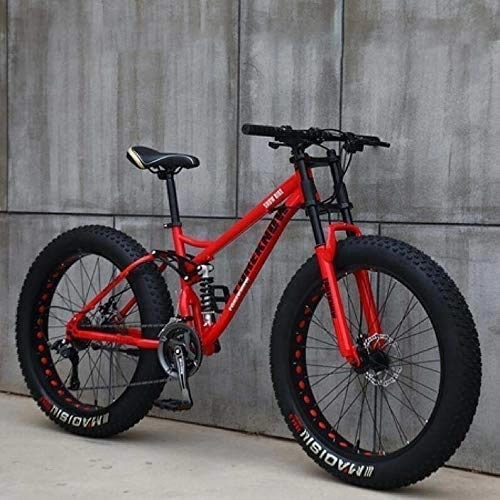 Fat Tyre Mountain Bike : Adult Mountain Bikes, 24 Inch Fat Tire Hardtail Mountain Bike, Dual Suspension Frame and Suspension Fork All Terrain Mountain Bike, Green, 7 Speed FDWFN (Color : Red)
