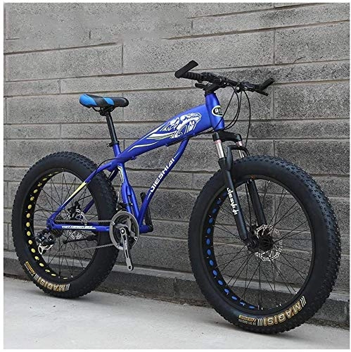 Fat Tyre Mountain Bike : Adult Mountain Bikes, Boys Girls Fat Tire Mountain Trail Bike, Dual Disc Brake Hardtail Mountain Bike, High-carbon Steel Frame, Bicycle, (Color : Blue E, Size : 24 Inch 21 Speed)