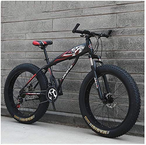 Fat Tyre Mountain Bike : Adult Mountain Bikes, Boys Girls Fat Tire Mountain Trail Bike, Dual Disc Brake Hardtail Mountain Bike, High-carbon Steel Frame, Bicycle, (Color : Red C, Size : 24 Inch 27 Speed)