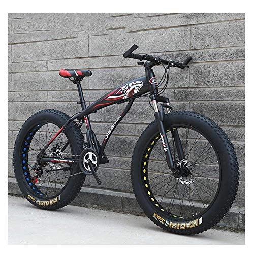 Fat Tyre Mountain Bike : Adult Mountain Bikes, Boys Girls Fat Tire Mountain Trail Bike, Dual Disc Brake Hardtail Mountain Bike, High-carbon Steel Frame, Bicycle, Red E, 24 Inch 27 Speed