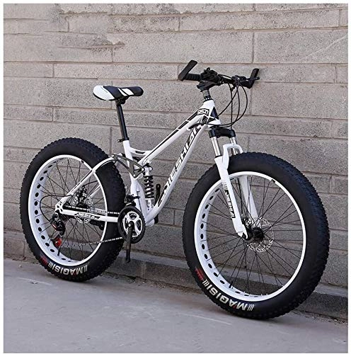 Fat Tyre Mountain Bike : Adult Mountain Bikes, Fat Tire Dual Disc Brake Hardtail Mountain Bike, Big Wheels Bicycle (Color : New White, Size : 26 Inch 21 Speed)