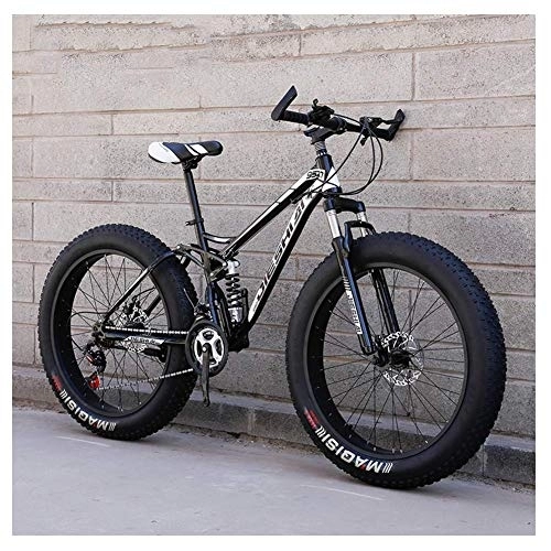 Fat Tyre Mountain Bike : Adult Mountain Bikes, Fat Tire Dual Disc Brake Hardtail Mountain Bike, Big Wheels Bicycle, High-carbon Steel Frame, Black, 24 Inch 27 Speed